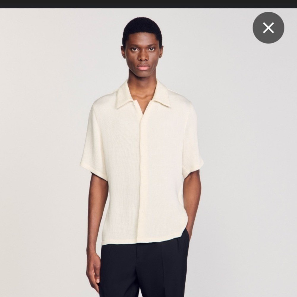 Sandro Button Front beige cream Crinkled Shirt size M‎ Men's